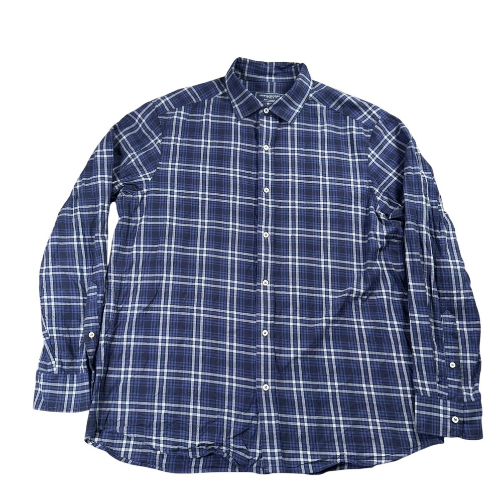 Vineyard Vines Shirt Mens Large Blue Plaid‎ Flannel Cotton Cashmere Button Down